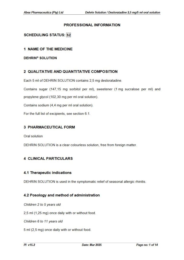 Dehrin Solution 2,5 mg Oral Solution package insert preview