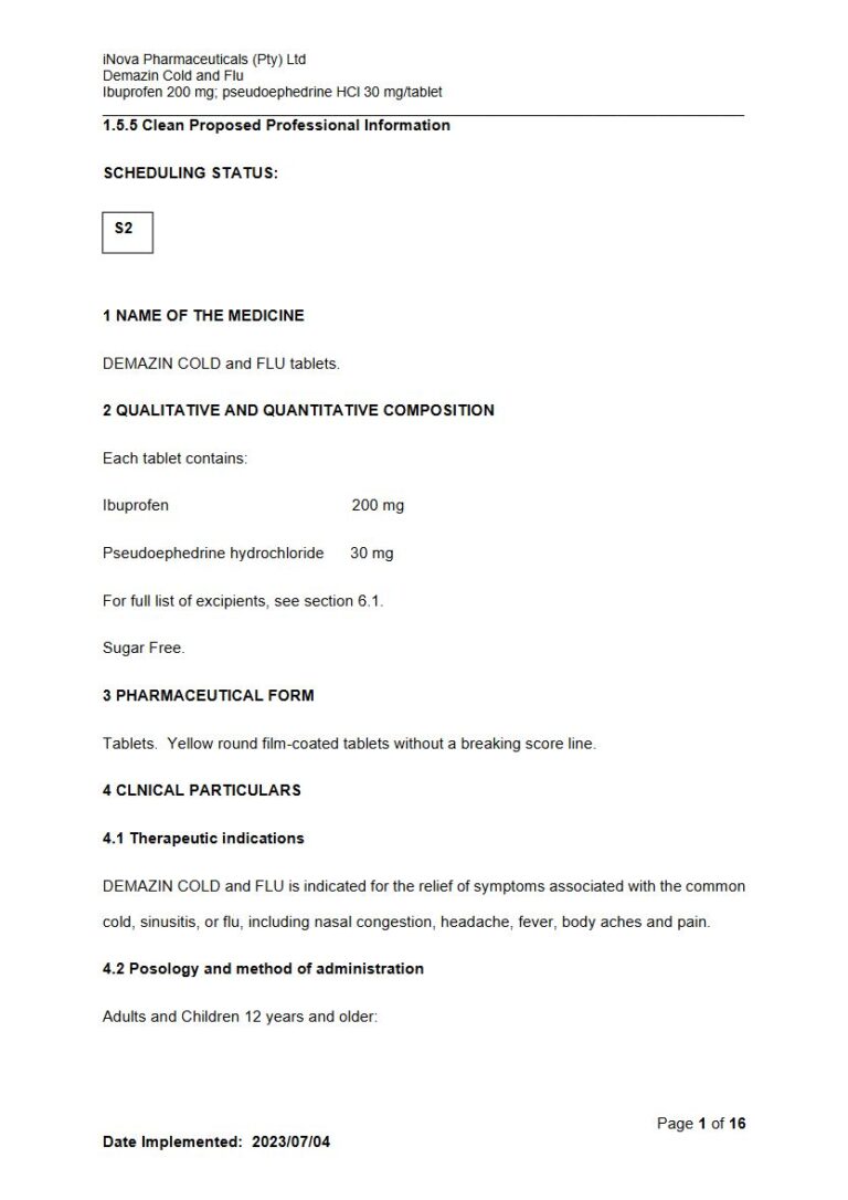 Demazin Cold And Flu 200 mg Tablets package insert preview