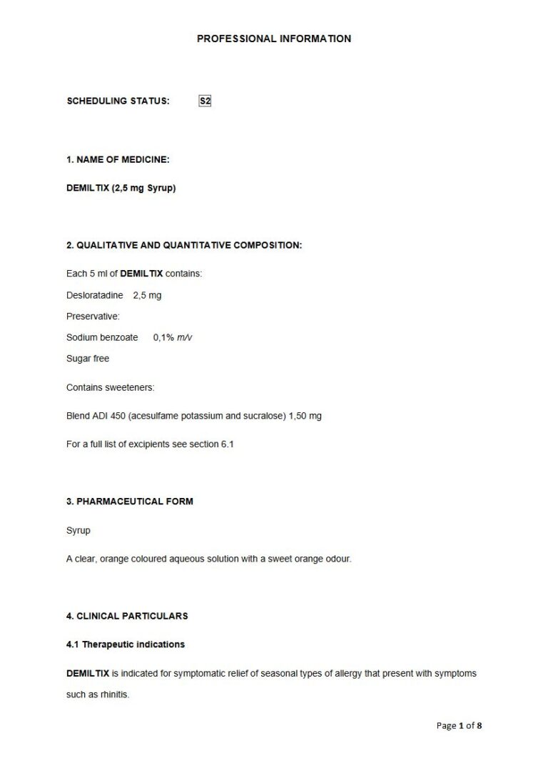 Demiltix 5 ml Syrup package insert preview