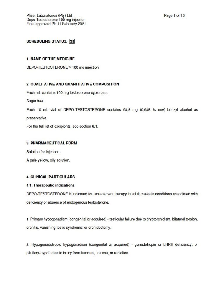 Depo-Testosterone 100 mg Solution for injection. package insert preview