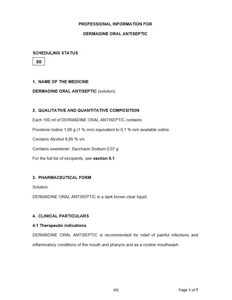 Dermadine Oral Antiseptic 100 ml Solution. package insert preview