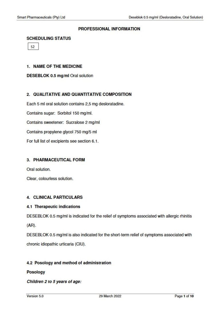 Deseblok 0.5 mg/ml Oral solution package insert preview