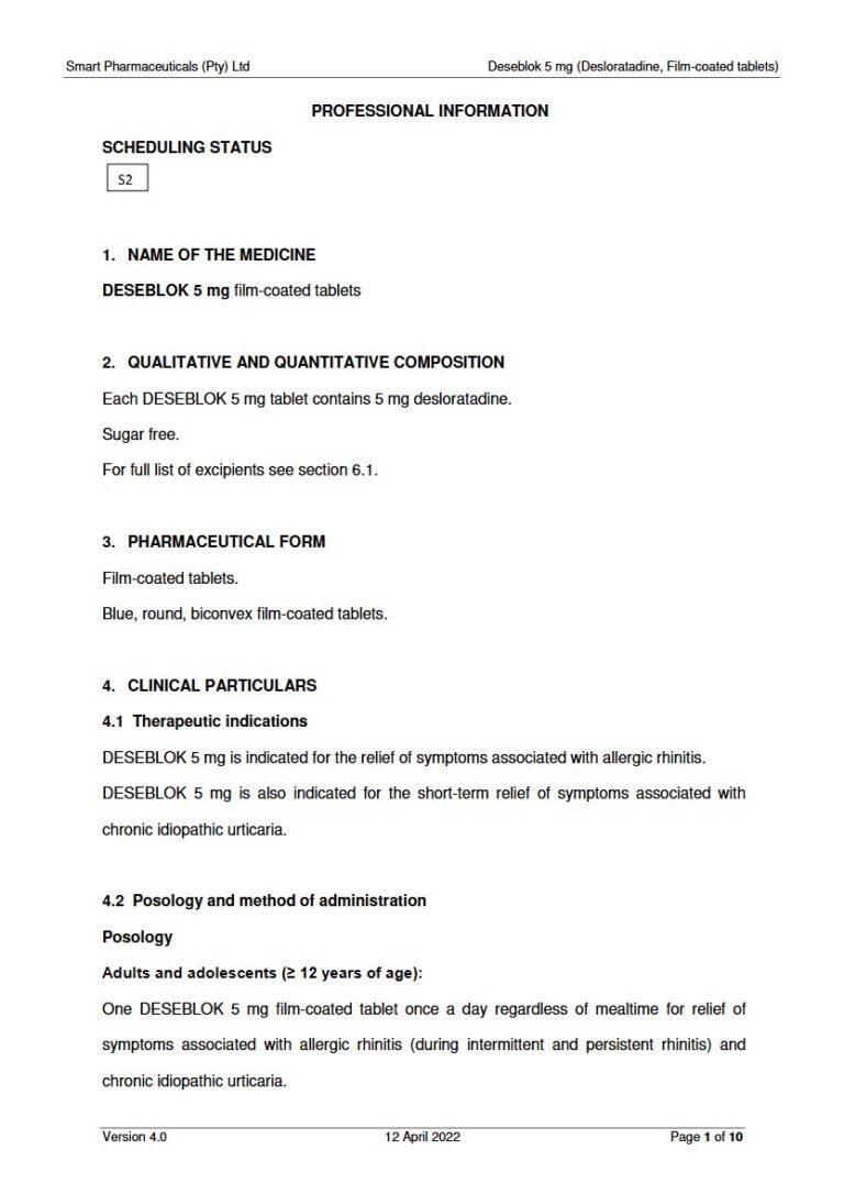 Deseblok 5 mg FC tablets package insert preview