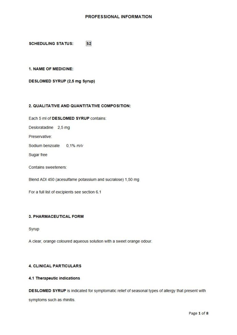 Deslomed Syrup 2.5 mg Syrup package insert preview