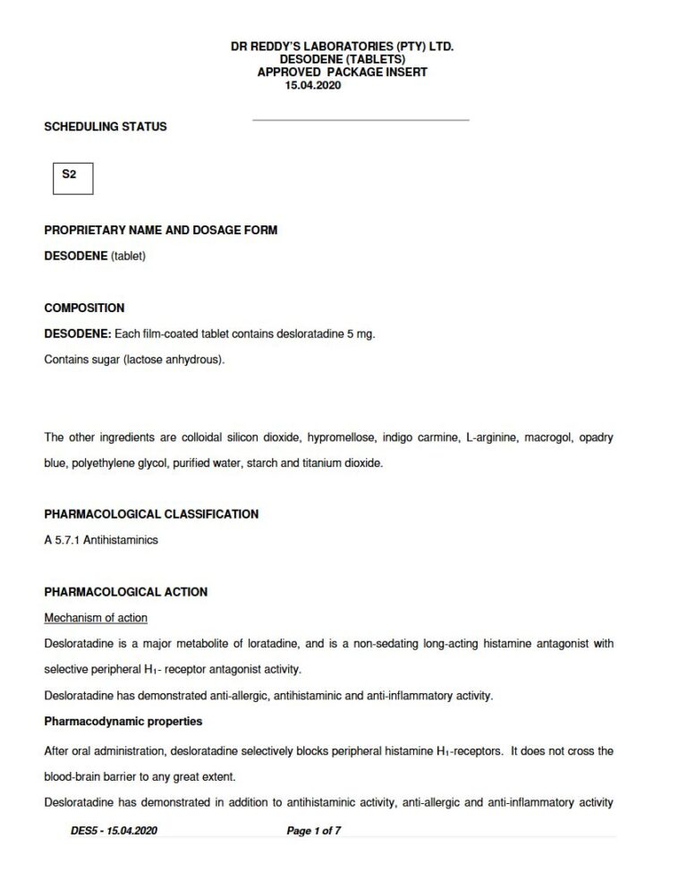Desodene 5 mg. Tablets package insert preview