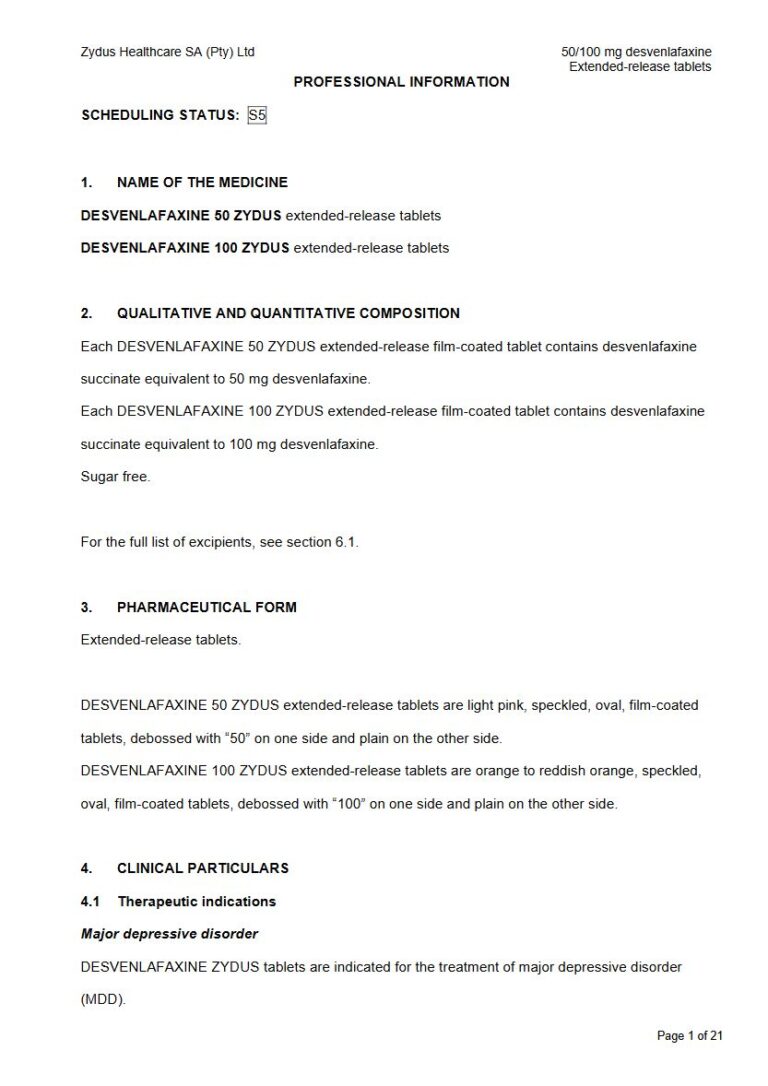 Desvenlafaxine 100 mg Tablets package insert preview
