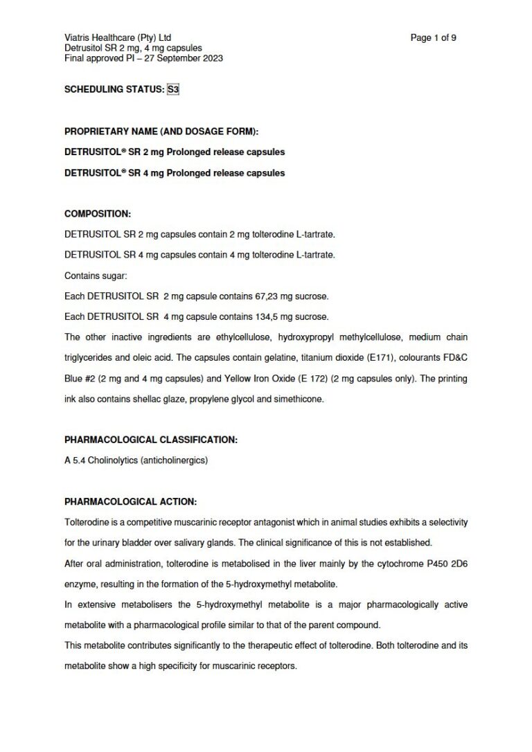 Detrusitol 2mg & 4mg Prolonged Release Capsule package insert preview