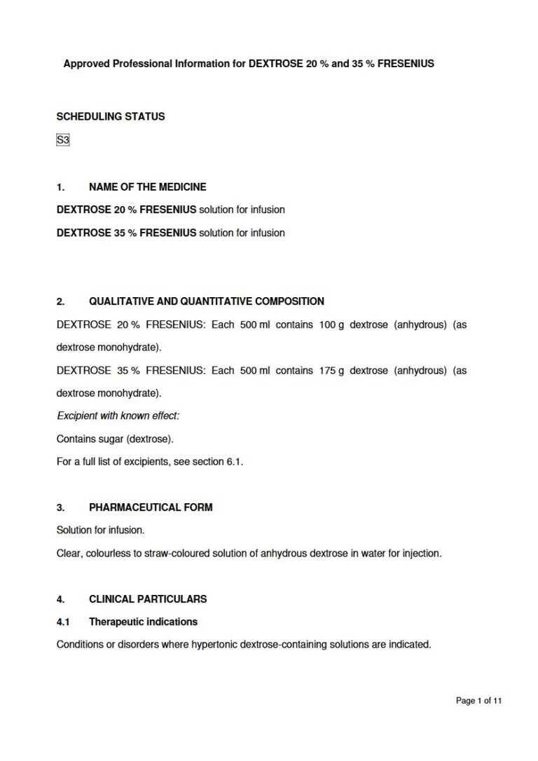 Dextrose 20 % And 35 % Fresenius 500 ml Solution for infusion. package insert preview