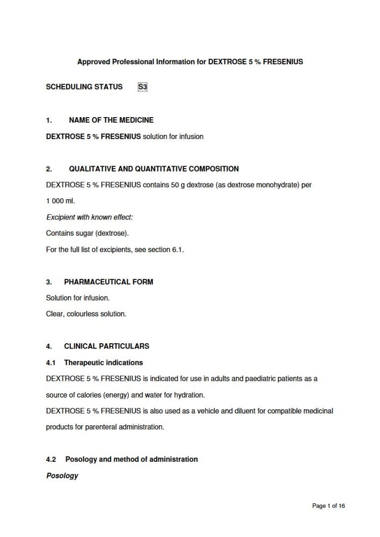 Dextrose Fresenius 5 % 50 g/ 1 000 ml. Solution for infusion package insert preview