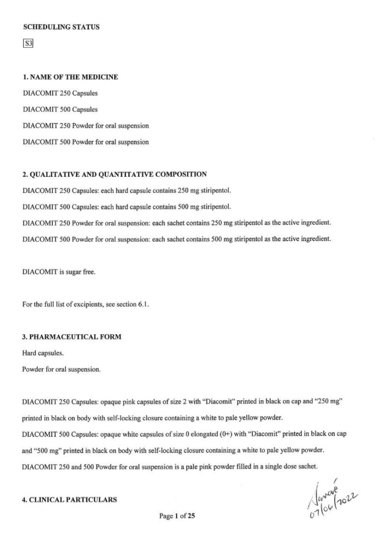 Diacomit 250 & 500 Capsules 250mg, 500mg Capsules package insert preview