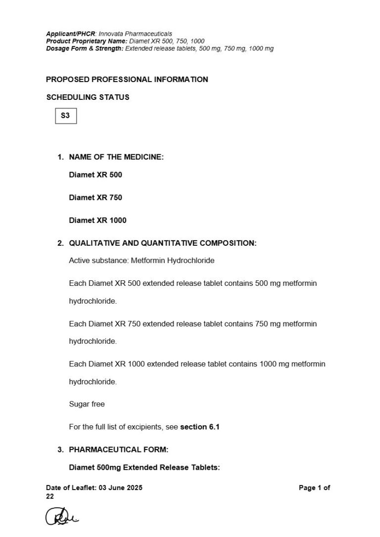 Diamet XR 500 ,750 and 1000 mg XR tablet package insert preview