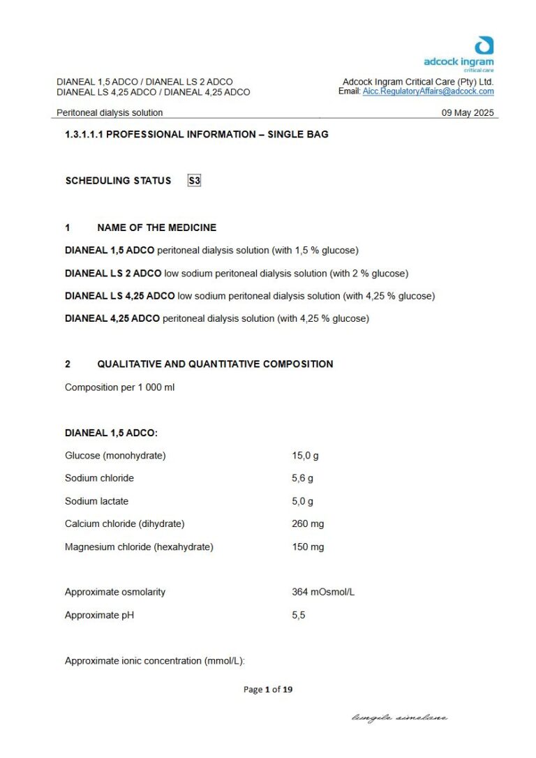 Dianeal 000 ml Solution package insert preview