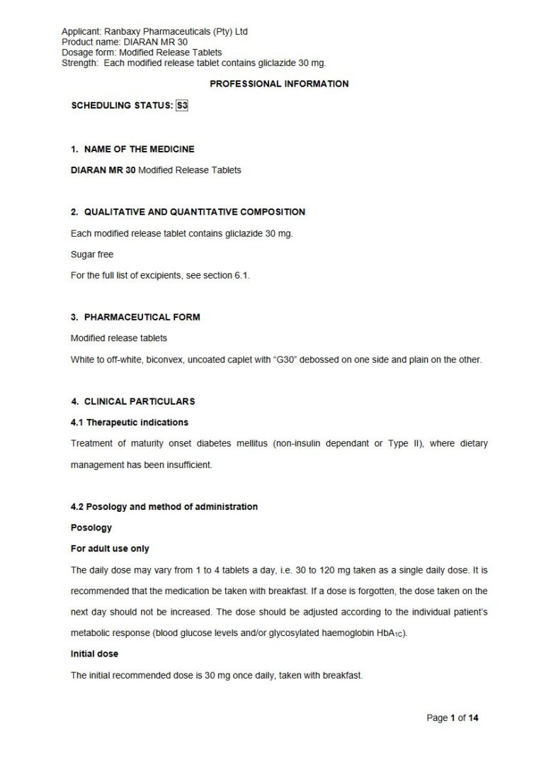 Diaran Mr 30 30 mg. MR tablets package insert preview