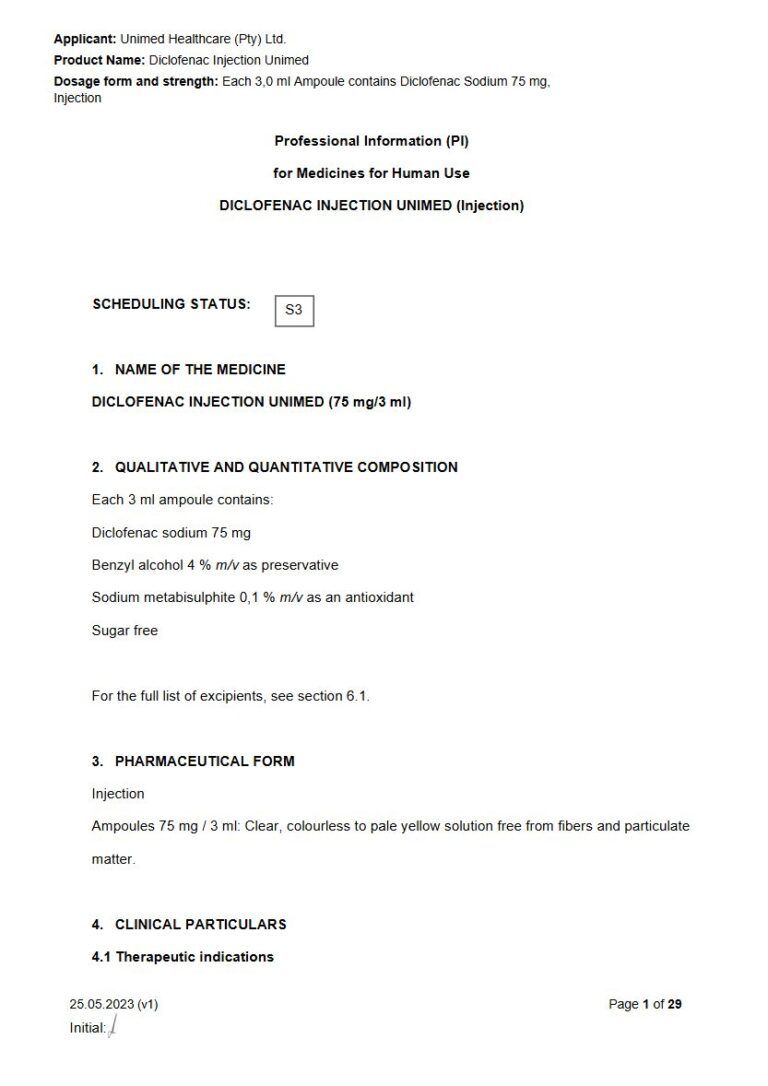 Diclofenac Injection Unimed 75 mg/3 ml Injection package insert preview