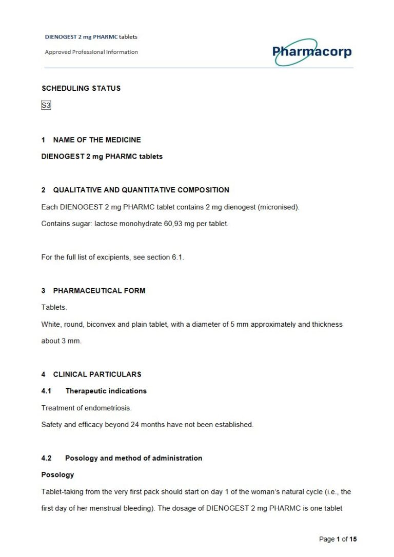 Dienogest 2 Mg Tablets package insert preview