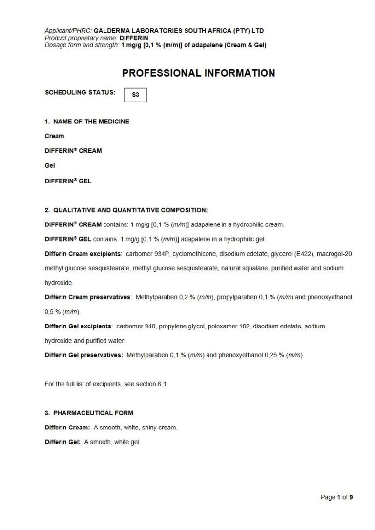 Differin Cream 1mg Cream package insert preview