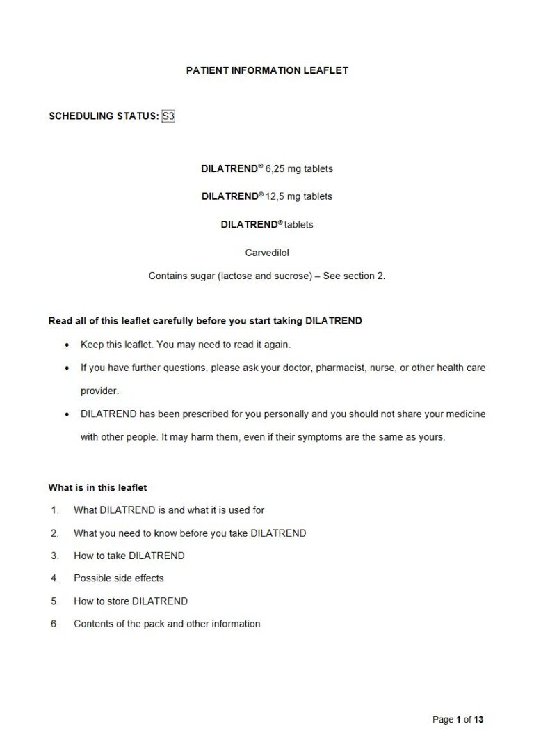 Dilatrend 6.25mg. 12.5mg Tablet package insert preview