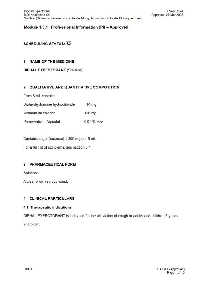 Diphal Expectorant 5 ml Solution package insert preview