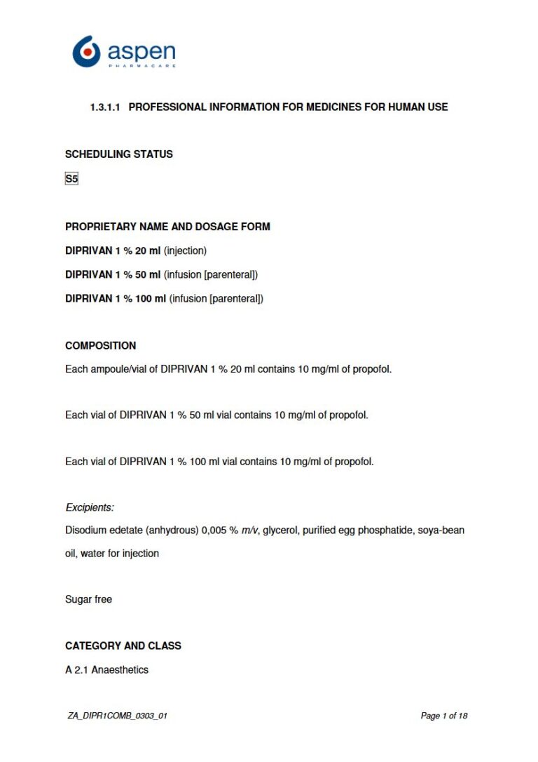 Diprivan 10mg/ml Injection / package insert preview