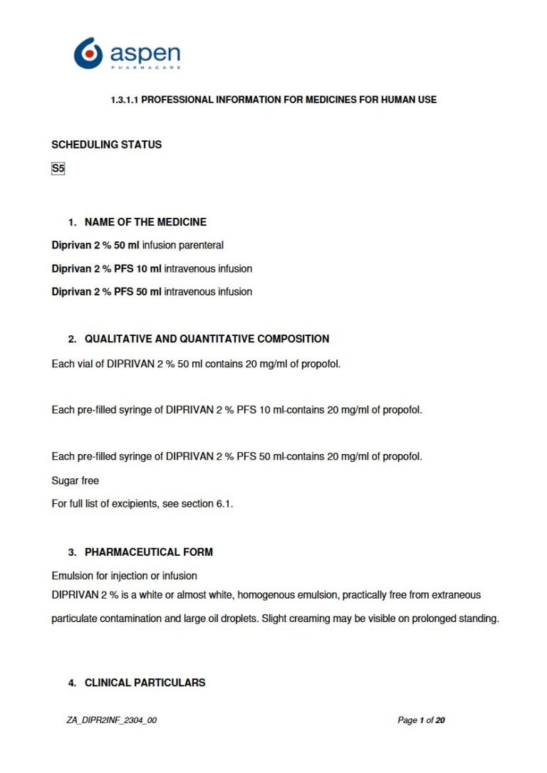 Diprivan 2 %/50 Ml/10 Ml Injection package insert preview