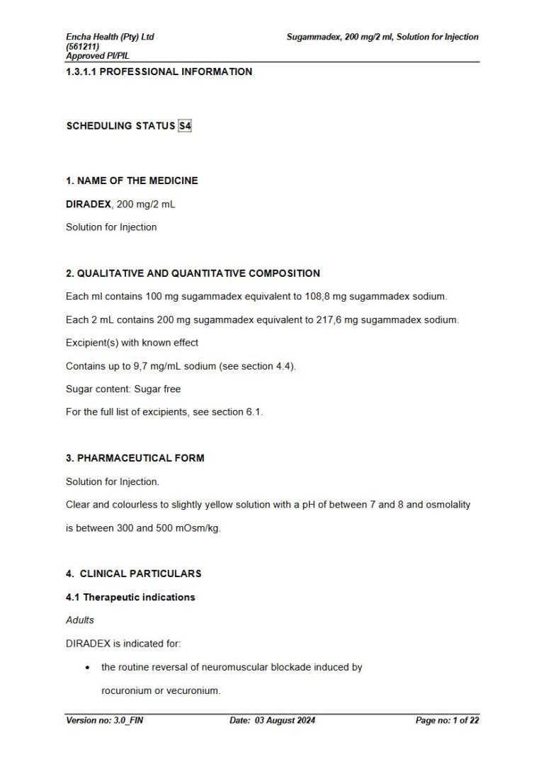 Diradex, 200mg Solution for Injection package insert preview