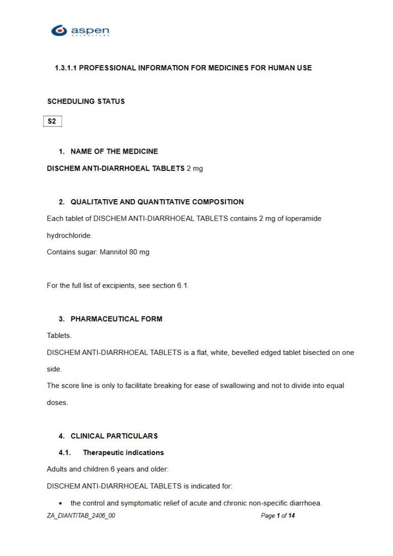 Dischem Anti-Diarrhoeal 2 mg Tablets. package insert preview