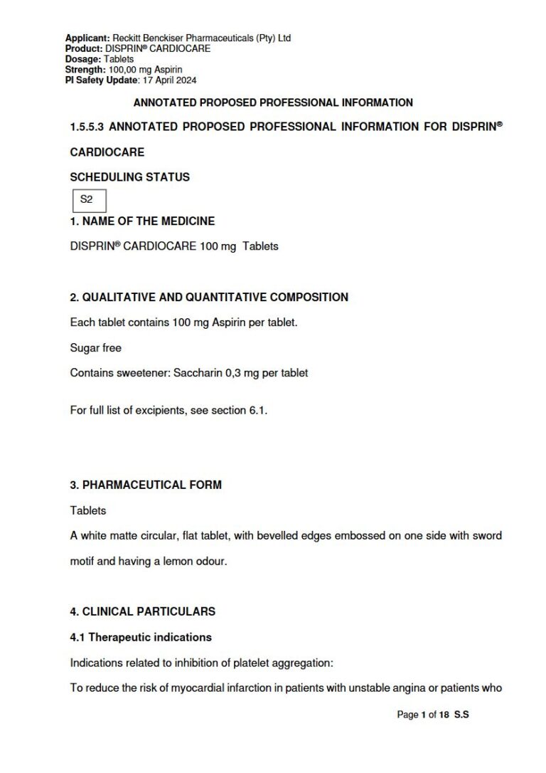 Disprin Cardiocare 100 mg Tablets package insert preview