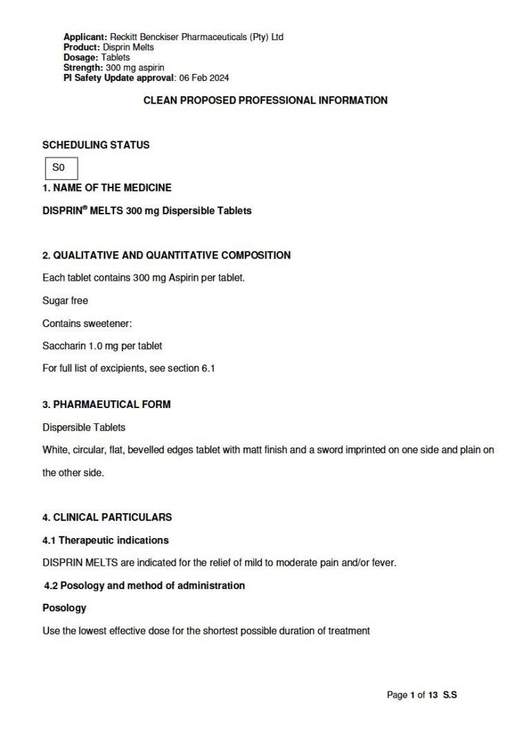 Disprin Melts 300 mg Tablets package insert preview