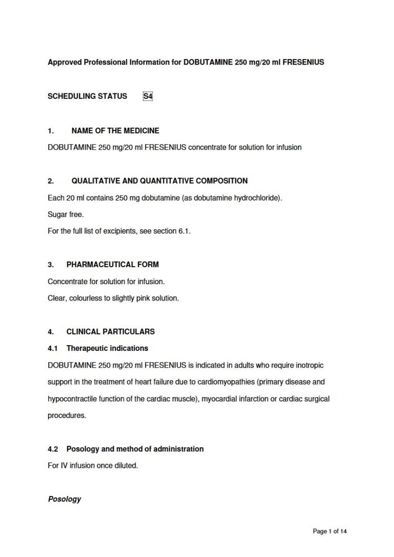 Dobutamine Fresenius 250 Mg/20 Ml Solution package insert preview