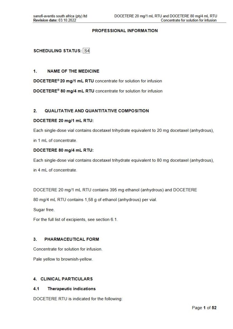 Docetere 20 mg/1 mL/80 mg/4 mL Solution package insert preview