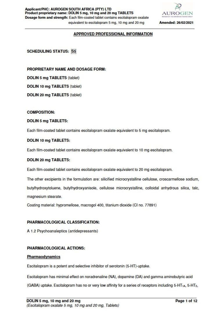 Dolin 5 mg, 10 mg and 20 mg TABLETS package insert preview