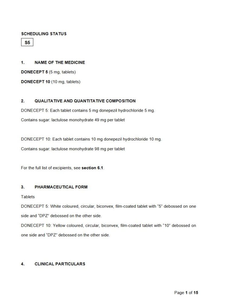 Donecept 5 mg/10 mg Tablets package insert preview