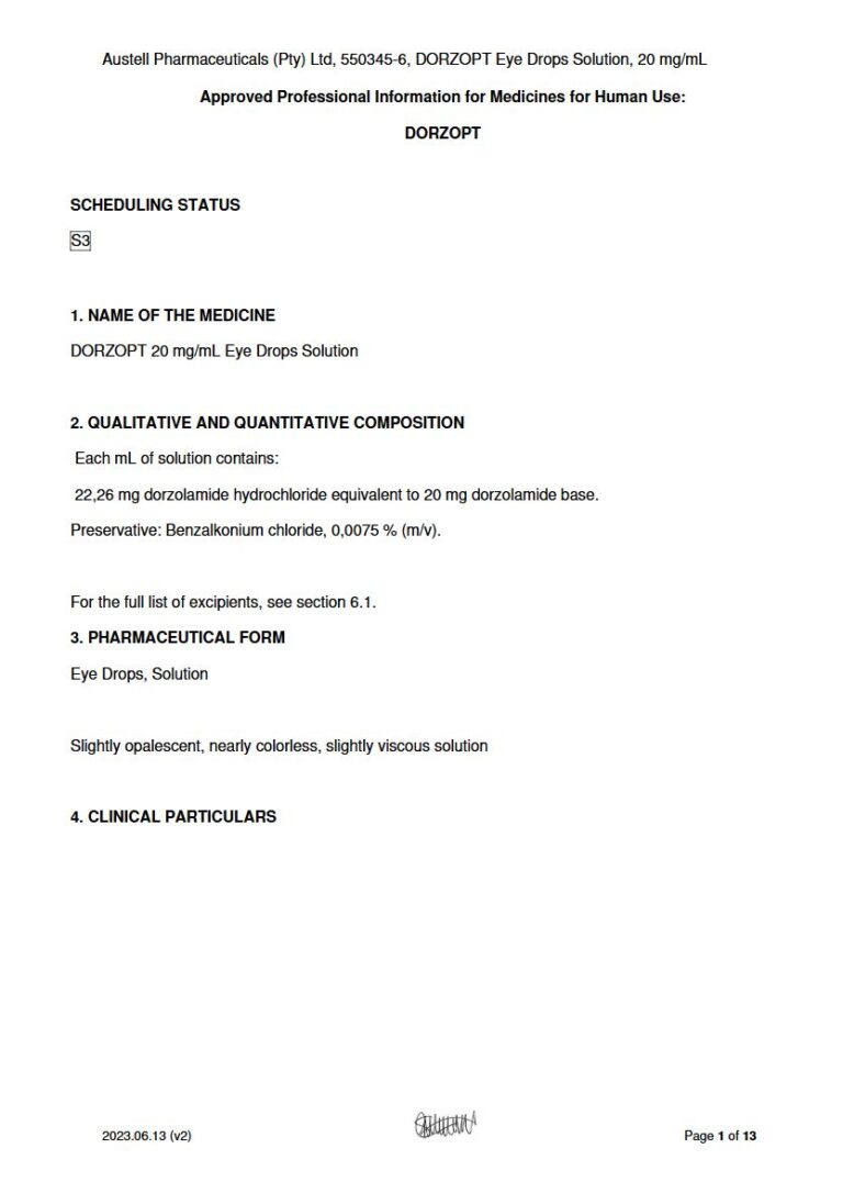 Dorzopt 20 mg Eye Drops package insert preview