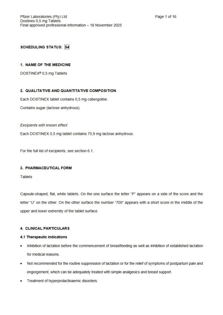 Dostinex 0,5 mg TABLET package insert preview