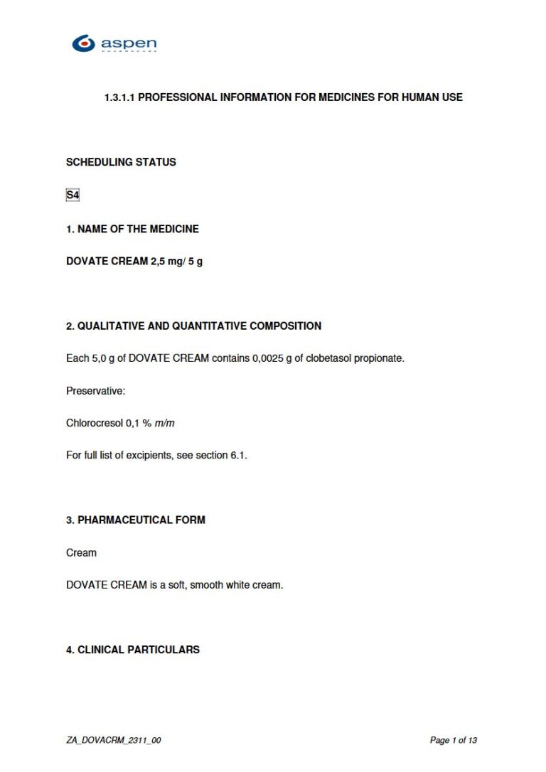 Dovate Cream 2,5 mg/ 5 g CREAM package insert preview