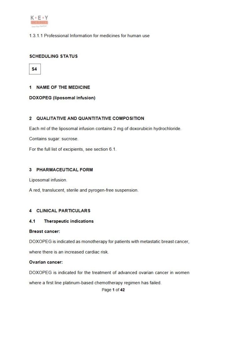 Doxopeg 2 mg Liposomal infusion. package insert preview