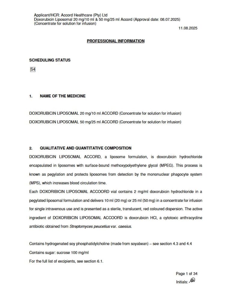 Doxorubicin Liposomal 20 Mg/10 Ml/50 Mg/25 Ml Solution package insert preview