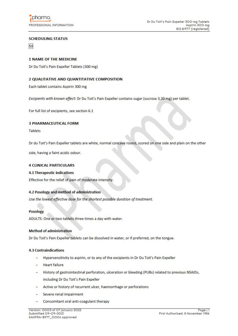 Dr Du ToitãS Pain Expeller 300 mg Tablets package insert preview