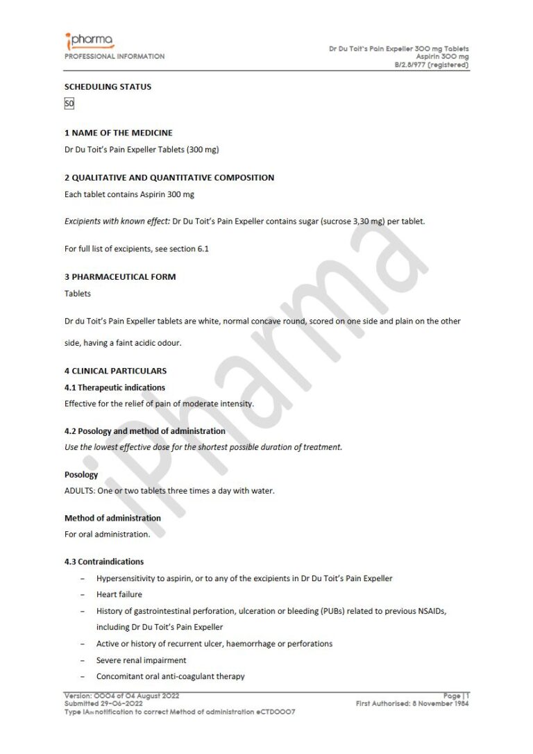 Dr Du Toitõs Pain Expeller 300 mg Tablets package insert preview