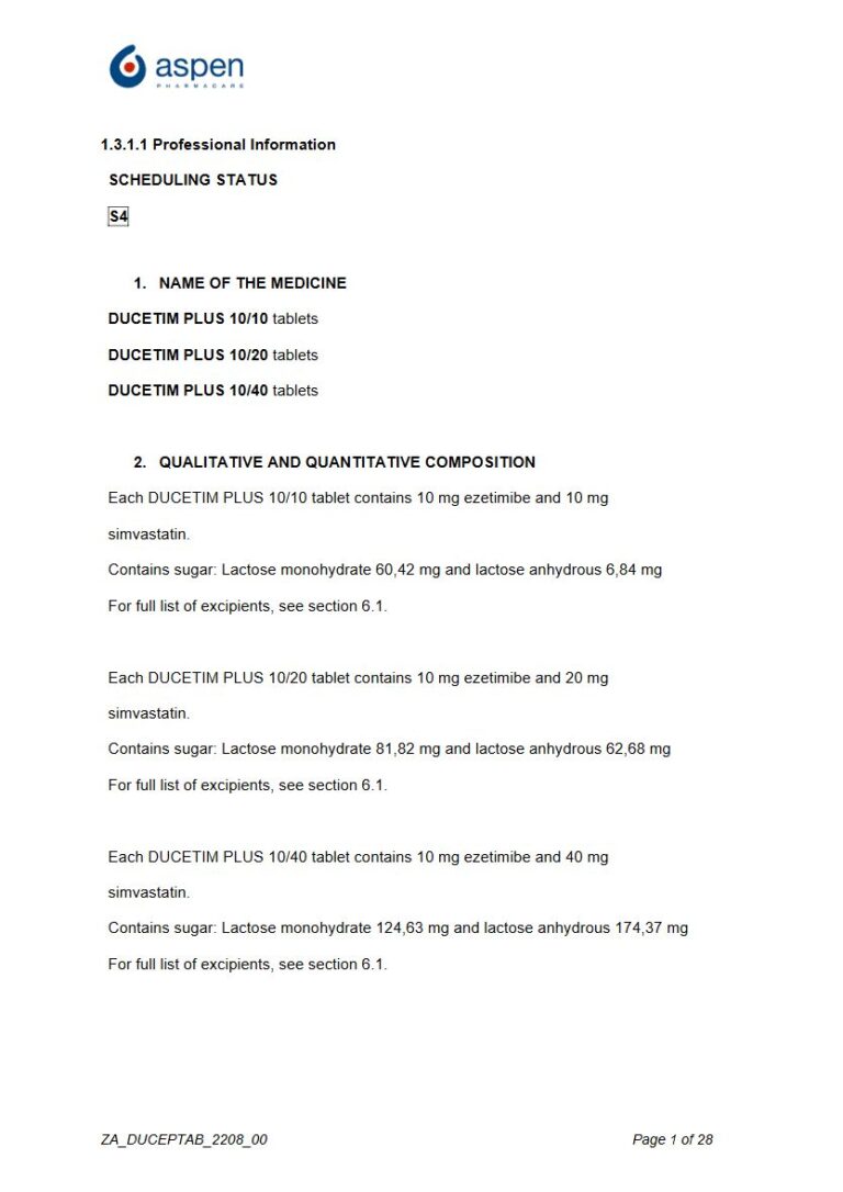 Ducetim Plus 10/10, 10/20, 10/40 10 mg, 20 mg, 40 mg Tablets package insert preview