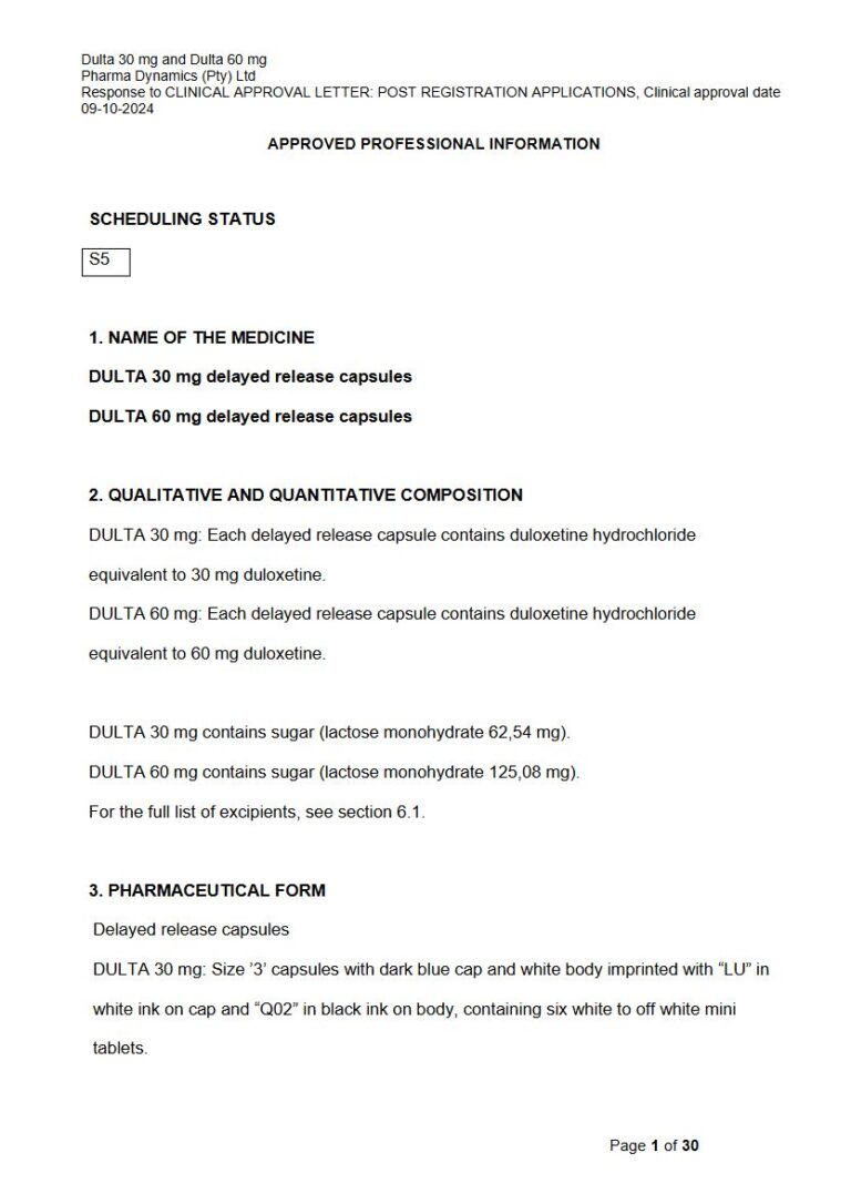 Dulta 30 Mg/60 Mg Capsules package insert preview