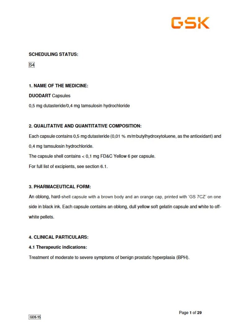 Duodart 0,5 mg Capsules package insert preview