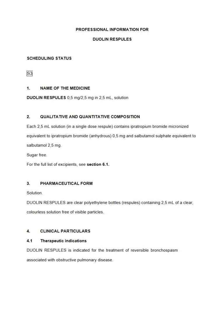 Duolin Respules 0,5 mg/2,5 mg in 2,5 mL Solution. package insert preview