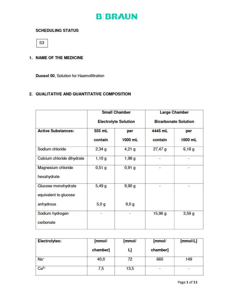 Duosol 00 555 mL Solution for haemofiltration package insert preview