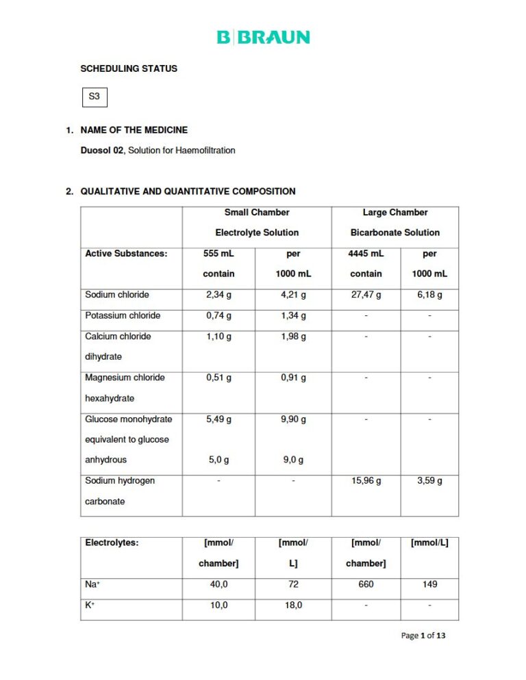 Duosol 02 555 mL Solution for haemofiltration package insert preview
