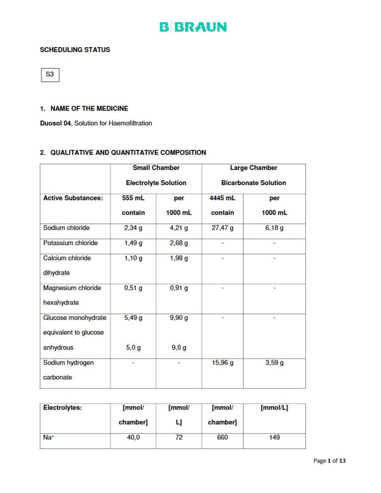 Duosol 04. 555 mL Solution for haemofiltration package insert preview