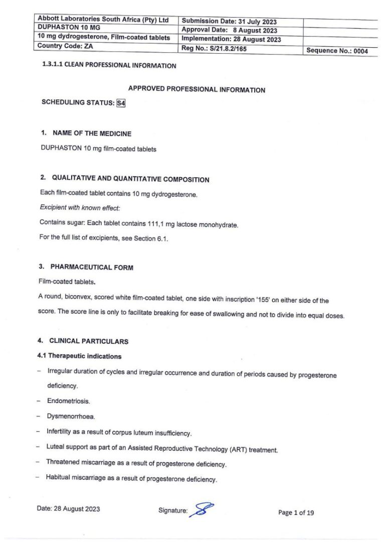 Duphaston 10mg Tablet package insert preview