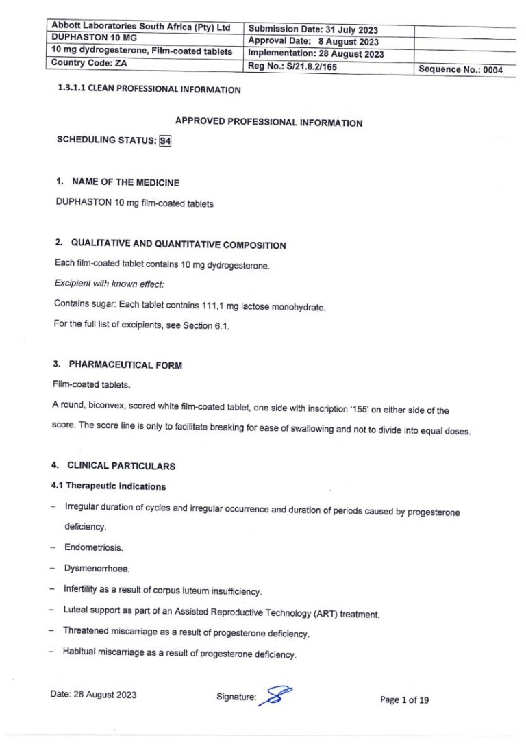 Duphaston 10mg Tablet package insert preview