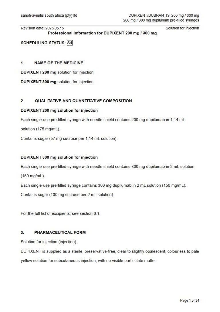 Dupixent/Dubrantis 200 mg / 300 mg Solution for injection. package insert preview