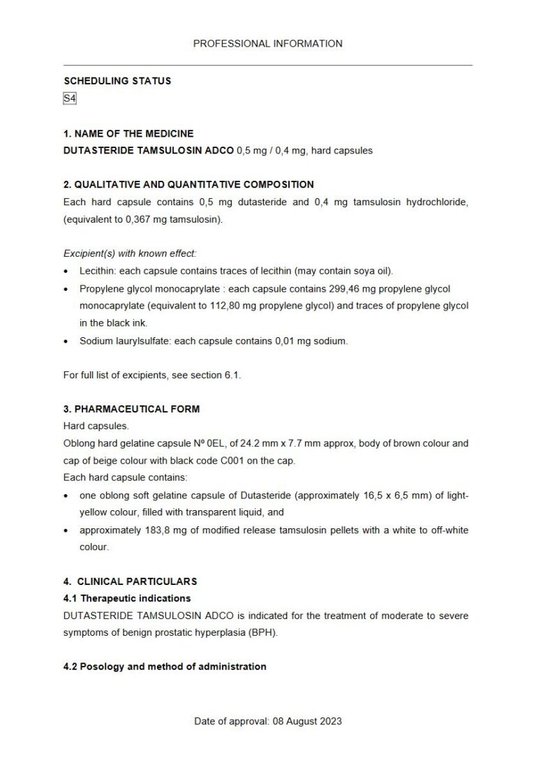 Dutasteride Tamsulosin Adco 0,5 mg, 0,4 mg Capsule package insert preview
